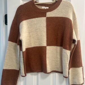 Z Supply Women's Brown & Cream Checker Knit Sweater
